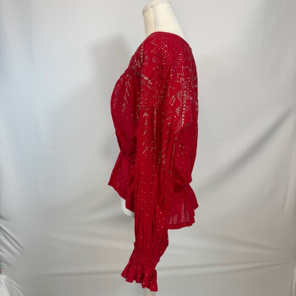 Free People Counting Stars Peasant Top Red Women's Medium Western Boho Festival - Picture 6 of 16